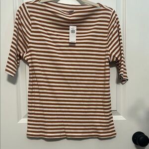 Old Navy Brown and White Striped Blouse